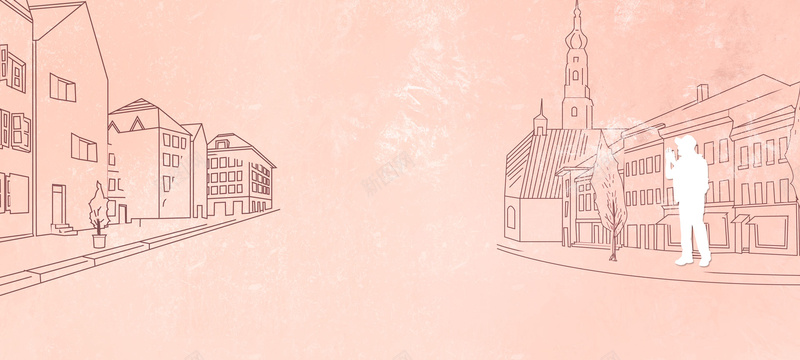 插画背景jpg设计背景_新图网 https://ixintu.com 粉色 建筑 手绘稿 破旧 海报banner 墨迹 卡通 童趣 手绘