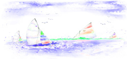 紫色帆船帆船水彩插画高清图片