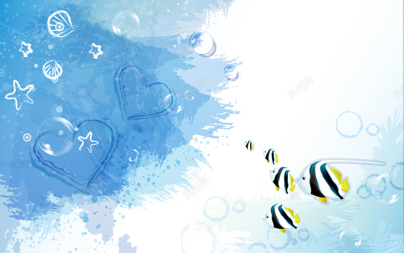 蓝色手绘热带鱼背景psd设计背景_新图网 https://ixintu.com 热带鱼 圆圈 手绘 泡泡 蓝色 海星 水彩 卡通 童趣