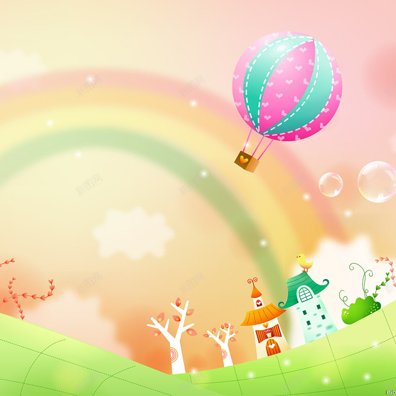 可爱童话背景图jpg设计背景_新图网 https://ixintu.com 童话 热气球 彩虹 气泡 粉色 主图 卡通 童趣 手绘