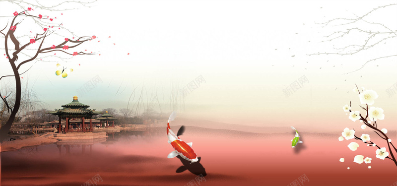 中国风西湖美景水墨背景图背景