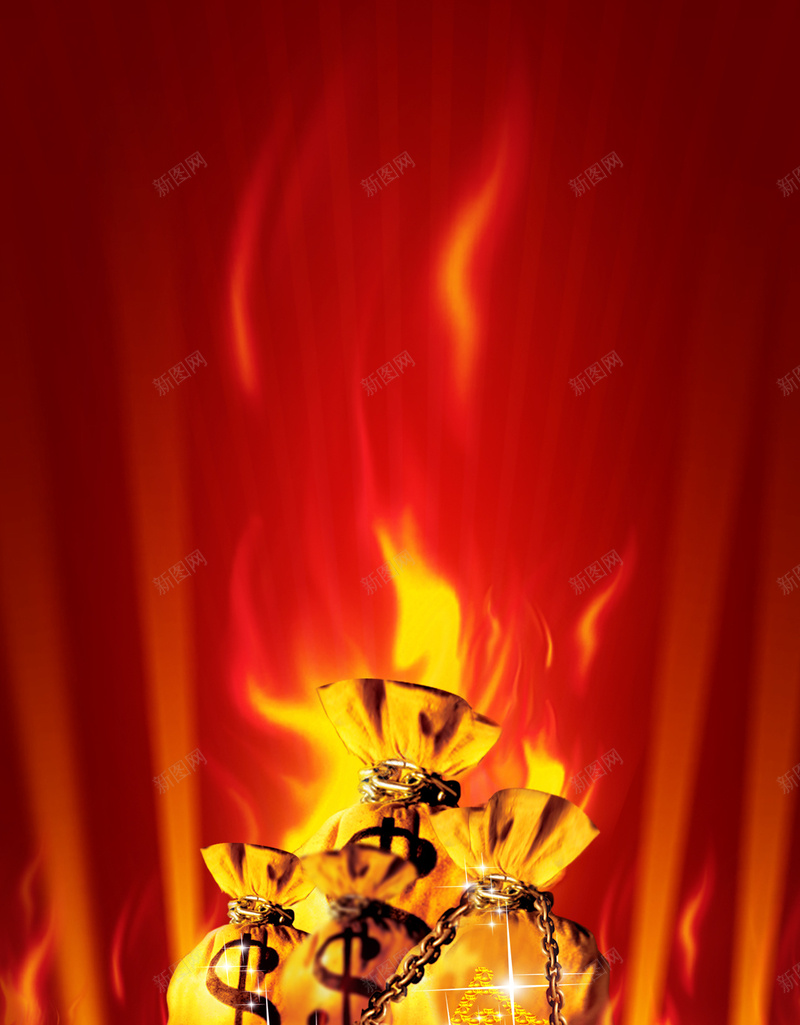 火焰上的金钱袋子jpg设计背景_新图网 https://ixintu.com 红色背景 火焰 燃烧 金融 金钱 热烈 光线 灯光
