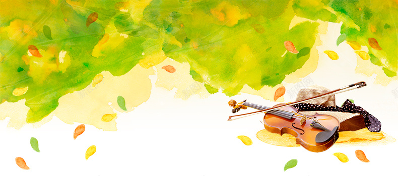 卡通手绘清新树叶小提琴详情页海报背景背景