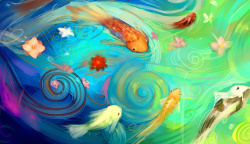 水彩水面水彩卡通鱼儿背景高清图片