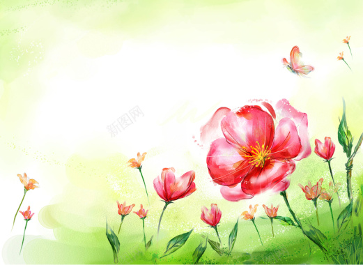 手绘水彩春天花朵海报背景素材背景