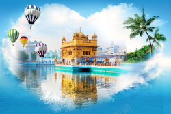 曼谷寺庙蓝色大气美丽泰国旅游海报背景高清图片