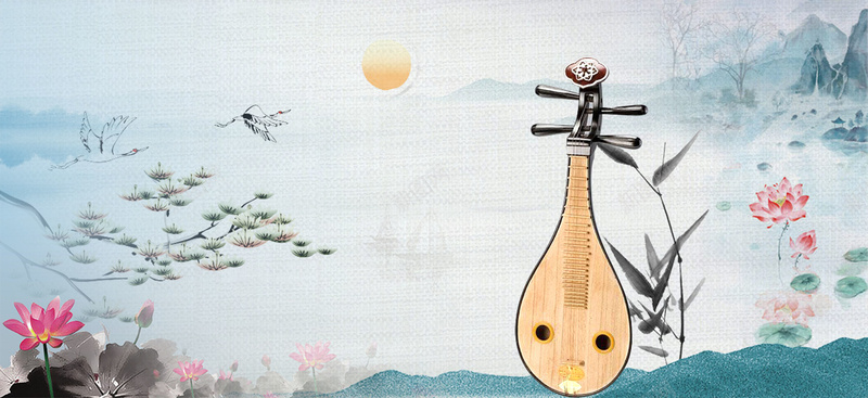 中国风古典乐器琵琶海报背景素材psd设计背景_新图网 https://ixintu.com 山水 复古 文艺 中国风 乐器 琵琶 水彩画 海报 背景素材