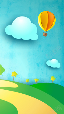 蓝色云朵热气球矢量图源文件H5背景背景