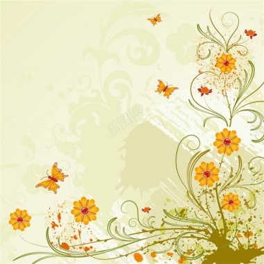 复古绿色春季花卉纹理海报背景