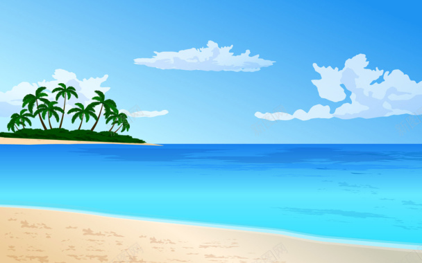 手绘沙滩夏日风景平面广告背景