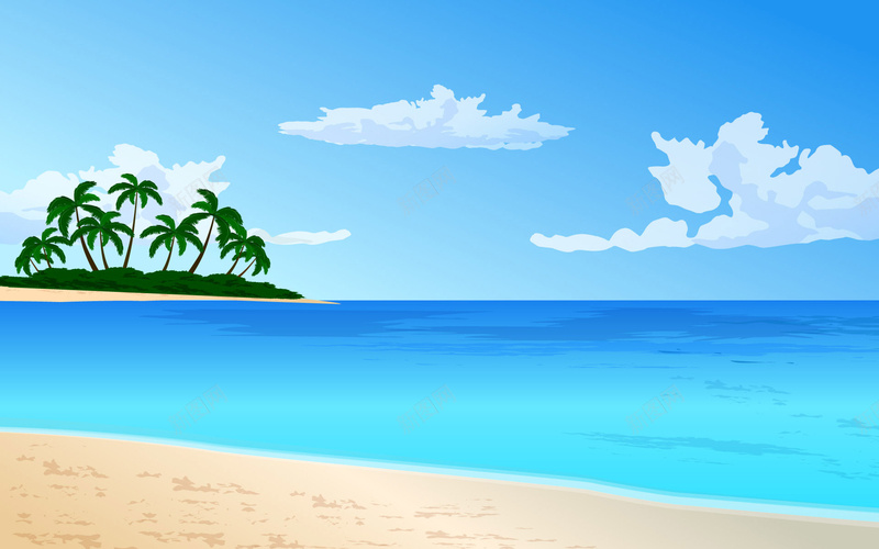 手绘沙滩夏日风景平面广告jpg设计背景_新图网 https://ixintu.com 平面广告 手绘背景 夏日 沙滩 风景 蓝天白云 大海 旅游 插画 水彩画 绘画美术