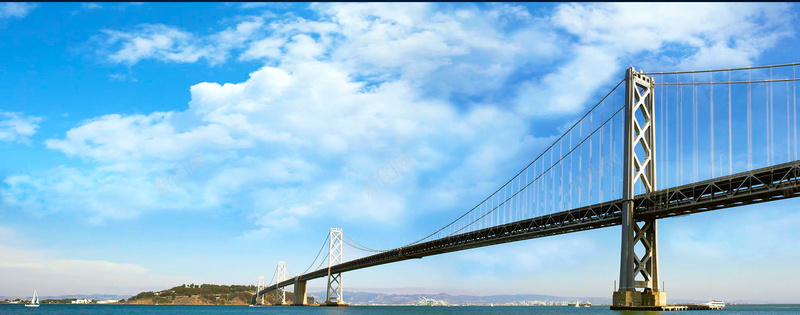 蓝天云朵大桥背景图背景