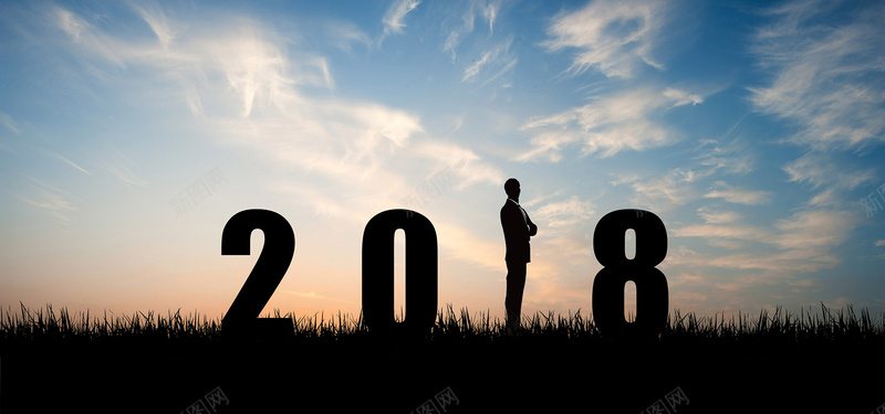 迎接2018bannerjpg设计背景_新图网 https://ixintu.com 影子 创意新年 创意 剪影 新年想法 快年新年创意 目标跨年蓝天草地 希望前进