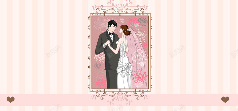 西式婚礼纹理手绘粉色banner背景背景