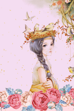 女生节七夕新品上市浅粉色手绘女生节美少女背景高清图片