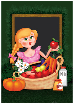 家庭常备水果妇女节卡通家庭主妇海报背景高清图片