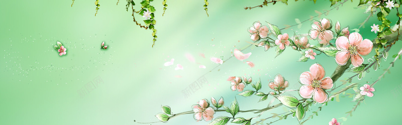 绿色桃花背景图背景