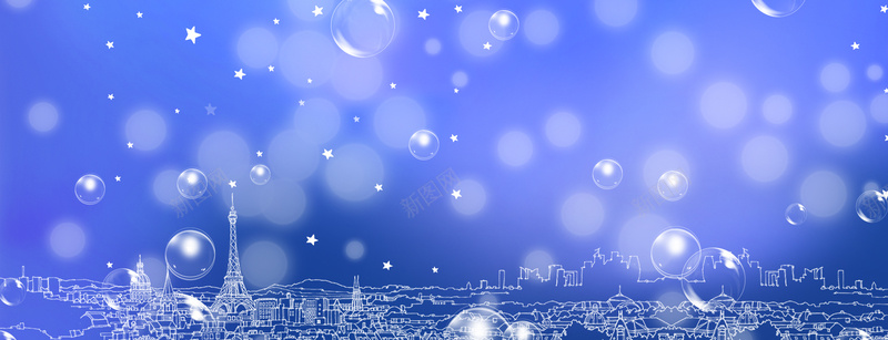蓝色气泡线描城市巴黎背景psd设计背景_新图网 https://ixintu.com 城市 巴黎 气泡 线描 蓝色 海报banner