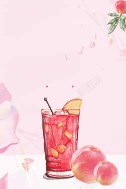 蜜桃汁蜜桃熟了春季粉色海报背景