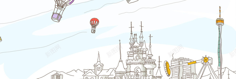 简笔手绘城堡背景图jpg设计背景_新图网 https://ixintu.com 卡通幸福 热气球 城堡 手绘 简笔 海报banner 卡通 童趣