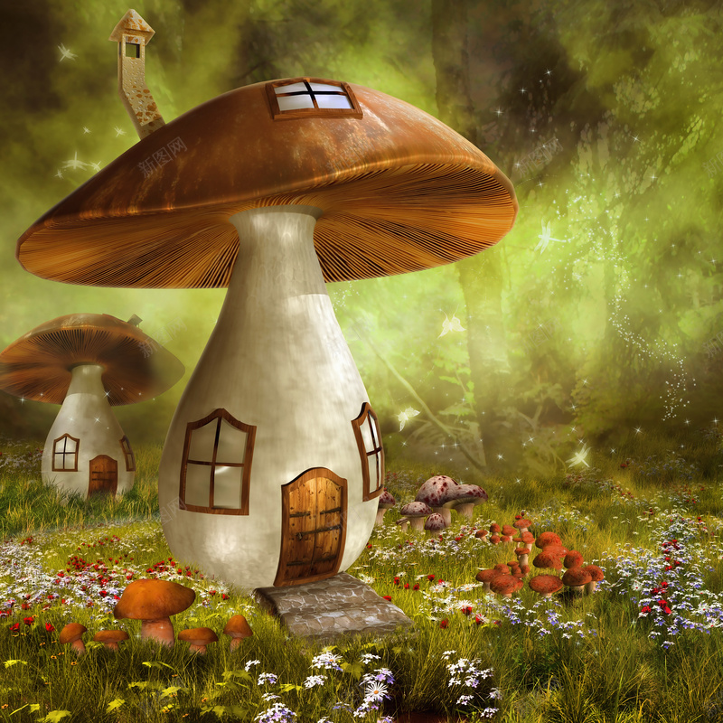 格林童话蘑菇城堡背景jpg设计背景_新图网 https://ixintu.com 格林童话 蘑菇 城堡 浪漫 梦幻
