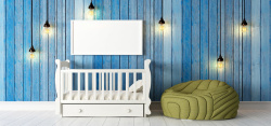 婴儿床海报清新蓝色家居背景高清图片