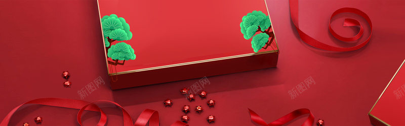 文艺新年礼盒红色背景背景
