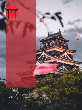 日本樱花简约旅游海报背景模板背景
