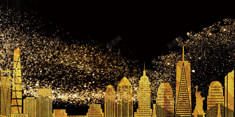 黑色背景上的金粉jpg设计背景_新图网 https://ixintu.com 黑色背景 城市 大气 建筑 金粉 漂浮 高端 华丽