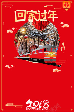 回家过年红色创意简约火车海报背景背景