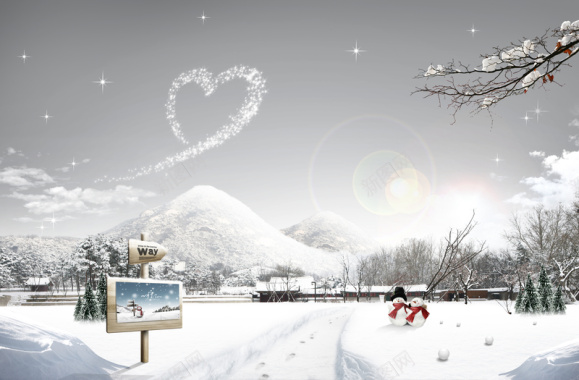 梦幻冬季雪景海报背景图背景