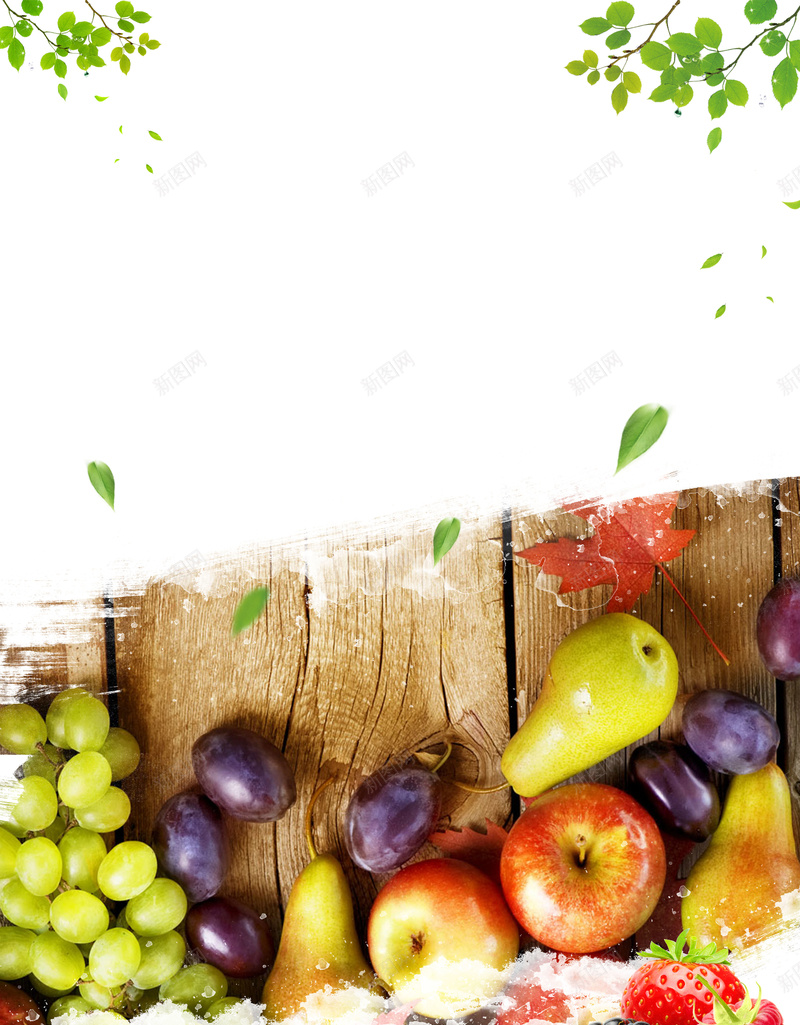 水果店海报背景素材psd设计背景_新图网 https://ixintu.com 水果促销 水果沙拉 水果蔬菜 水果超市 水果店 新鲜水果 叶子 绿色食品