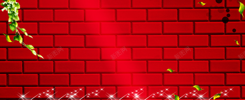 红色墙砖背景图psd设计背景_新图网 https://ixintu.com 墙砖背景图 叶子 喜庆 红色 绿色 海报banner