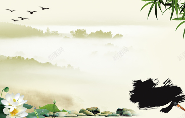 中国风水墨山水背景背景