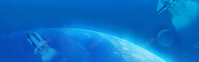 蓝色航天背景jpg设计背景_新图网 https://ixintu.com 蓝色 火箭 航天 地球 太空 科技 海报banner 科技感 科技风 高科技 科幻 商务