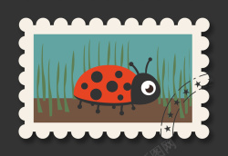 旅行邮票卡通手绘瓢虫复古邮票矢量背景高清图片