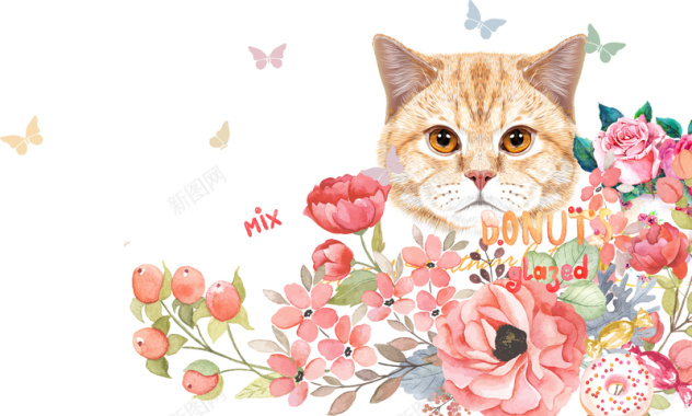 猫咪花朵温馨背景素材背景