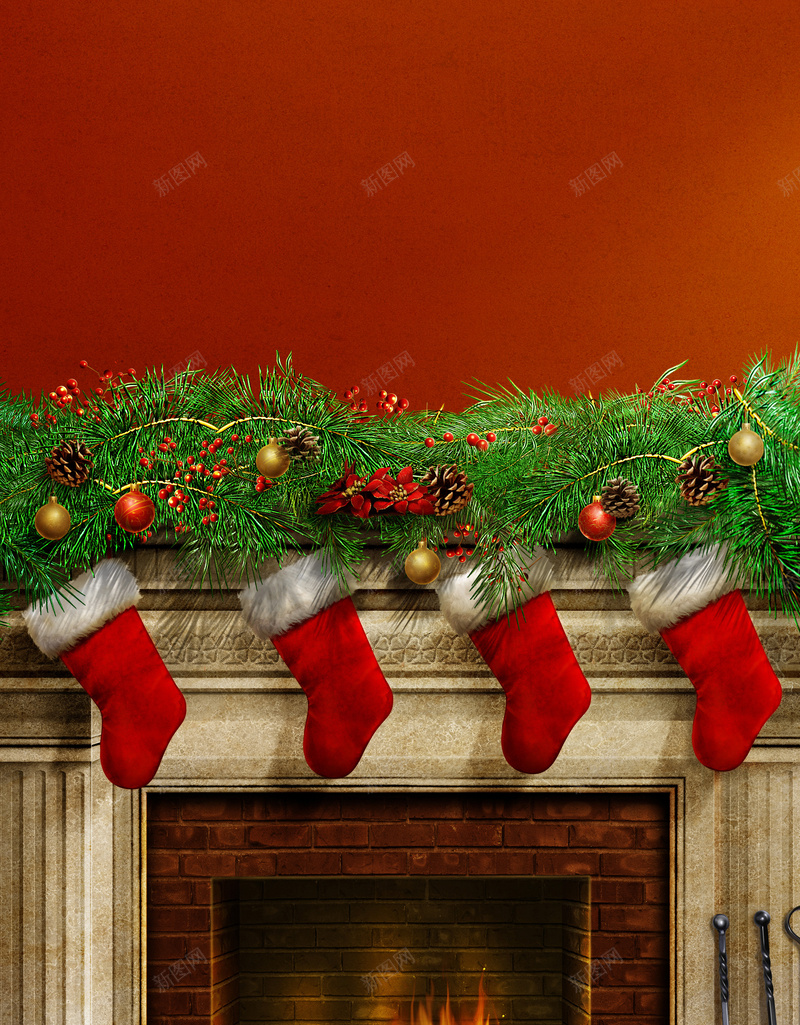圣诞背景素材jpg设计背景_新图网 https://ixintu.com 圣诞背景 节日庆典 壁炉 彩球 红色 幸福 浪漫 梦幻