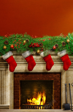 红色壁炉圣诞背景素材高清图片
