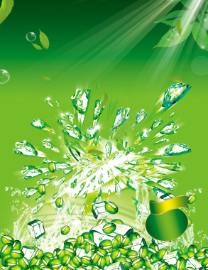 卡通冰块绿豆绿色背景素材背景