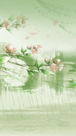 绿底花朵图案春日桃花绿底H5背景素材高清图片