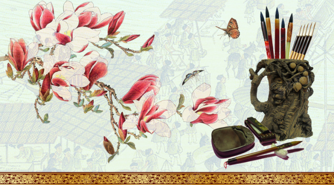 中国风古典水墨笔墨纸砚背景素材背景