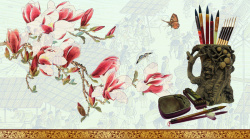 古典笔墨纸砚中国风古典水墨笔墨纸砚背景素材高清图片