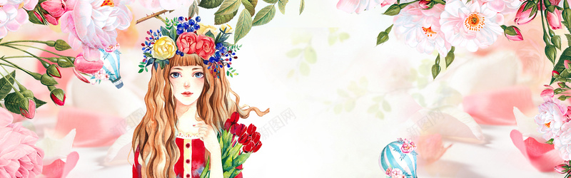 女生节小清新手绘花朵背景背景