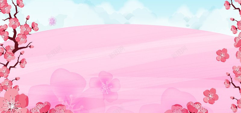 桃花节梦幻蓝天水粉bannerpsd设计背景_新图网 https://ixintu.com 小清新 桃花节 文艺 桃花 浪漫 梦幻 粉色 春天 春季 素材 广告 设计 背景 桃树 十里桃花