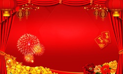 马车拉元宝红色拉幕背景素材高清图片