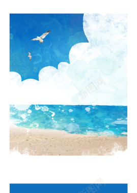 手绘水彩海鸥大海印刷背景背景