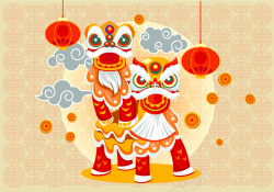 中国风节日烘托中国风新年舞狮节日海报贺卡手绘背景素材高清图片