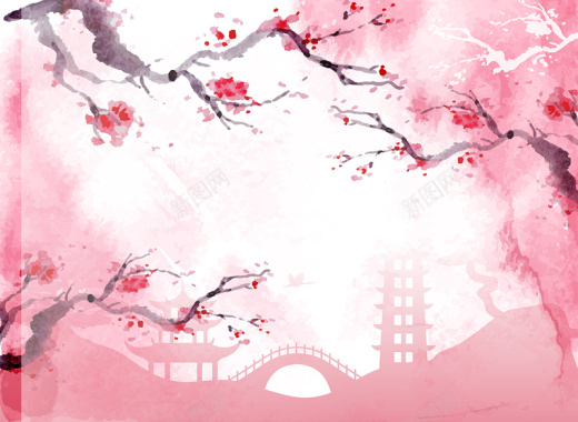 日式唯美樱花主题详情页水彩矢量背景素材背景