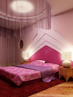 国外床模型粉嫩公主卧室背景高清图片